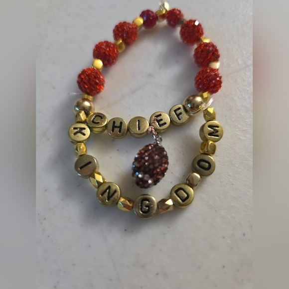 Taylor Swift CHIEFS  inspired Life of a Showgirl Stretchy Friendship Bracelet - Picture 2 of 9